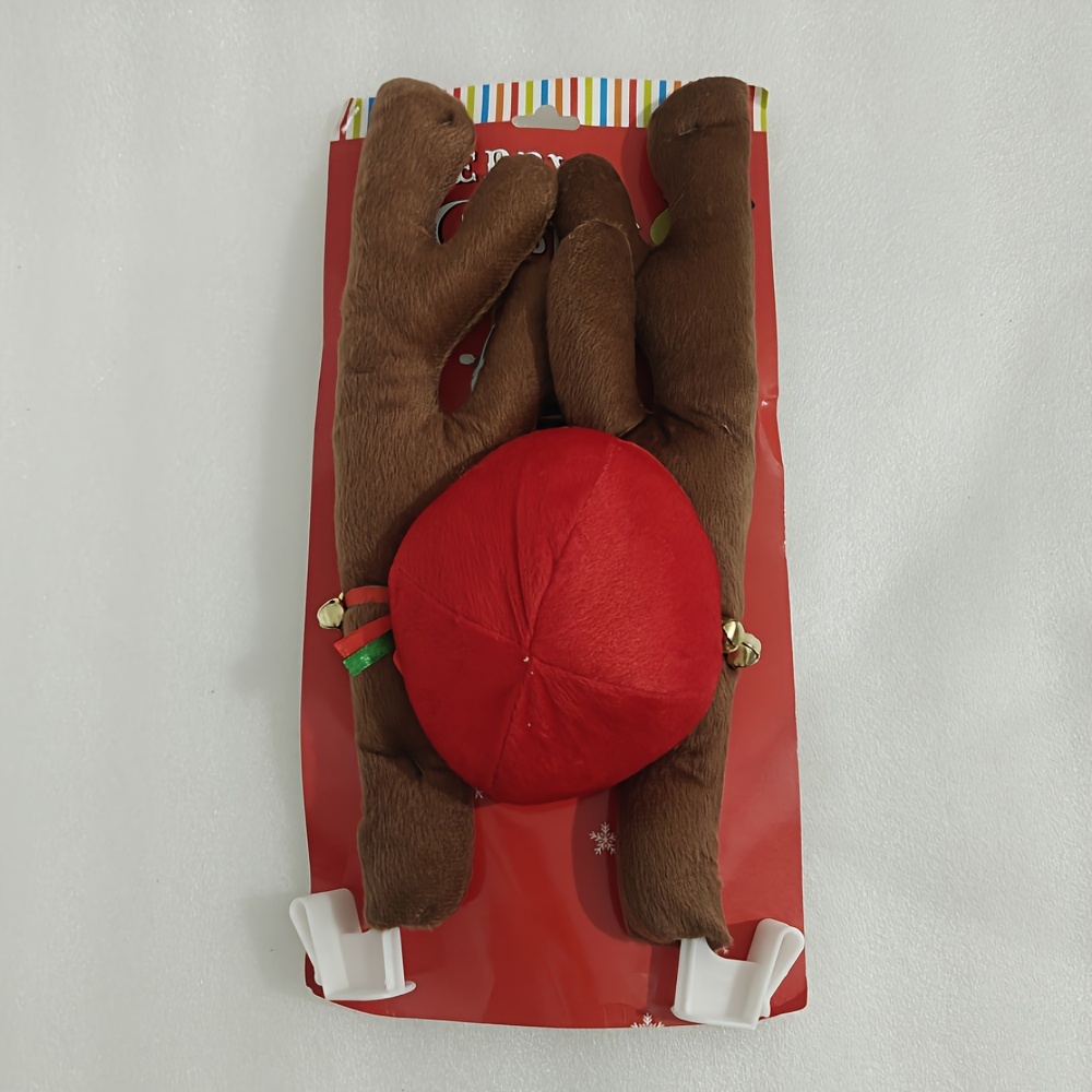 TEMU Christmas Reindeer Vehicle Set - Car Decoration Ears, Red , Textile Material, Placement - Incompatible Models