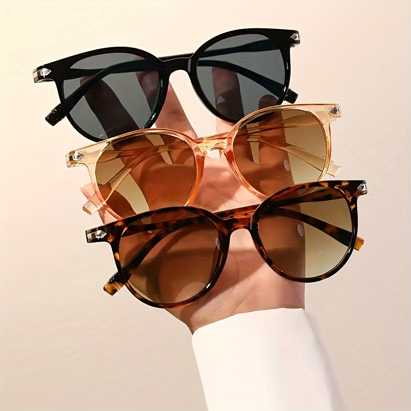 

3 Pcs Retro Oval Glasses For Women, Stylish Plastic Frame, Perfect For Hiking & Fashion