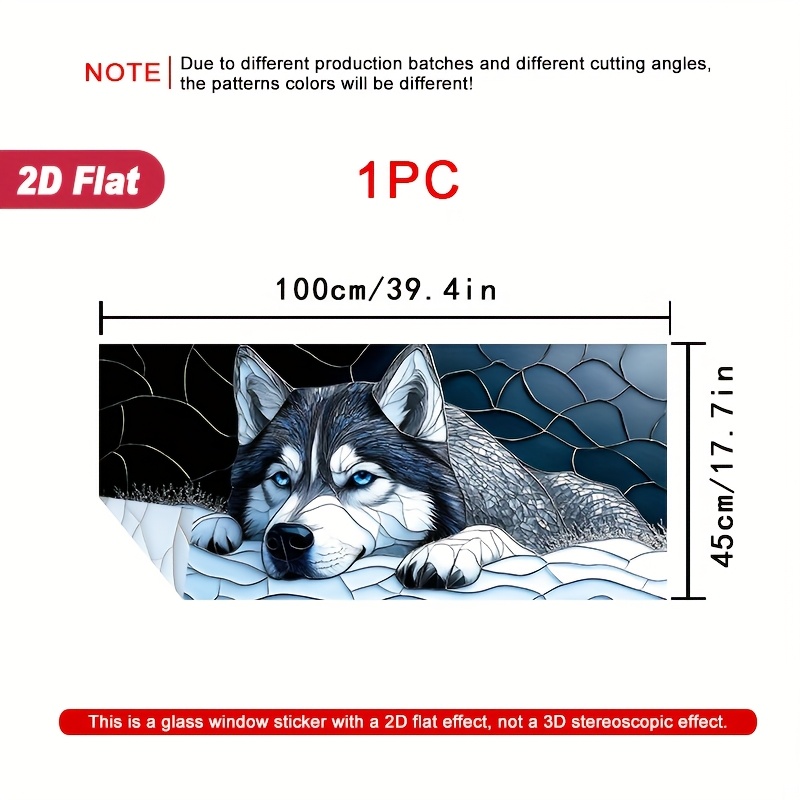 E-shop 1 Stück 2D Flachfensterfolie Mosaik-Kunst Hund mit blauen Augen, Buntglas-Folienfilm, statische Folie für Tür und Fensterdekoration, 39,4 x 17,7