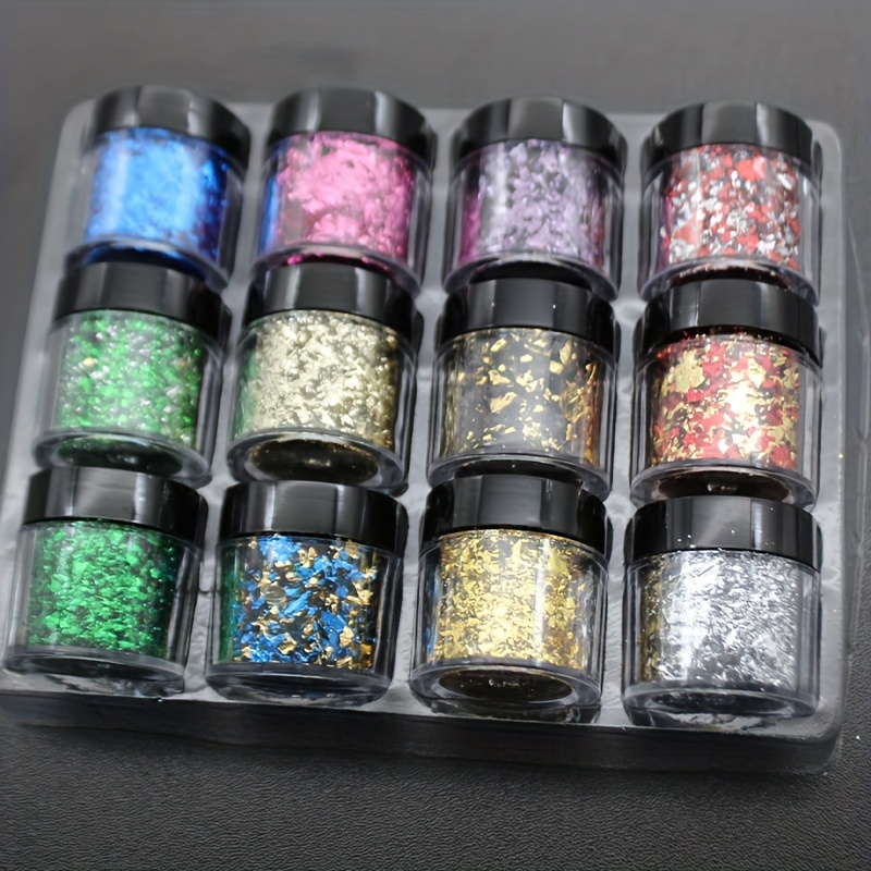 

12-pack Gold Foil Flakes - Multicolor Resin Art, Nail Design, Craft & Painting Embellishments - Durable Plastic Material
