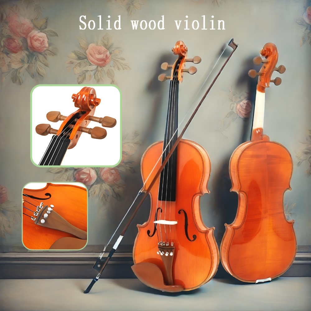 Violín Aston Villa AV-609 4/4 - Cabeza Tallada a Mano, Frente de Abeto Secado al Aire y Parte Trasera de Arce, Diseño Tigre Natural, Accesorios en Madera de Almendro, Estuche Cuadrado Portátil, Sonido Delicado y Estable para Músicos Profesionales