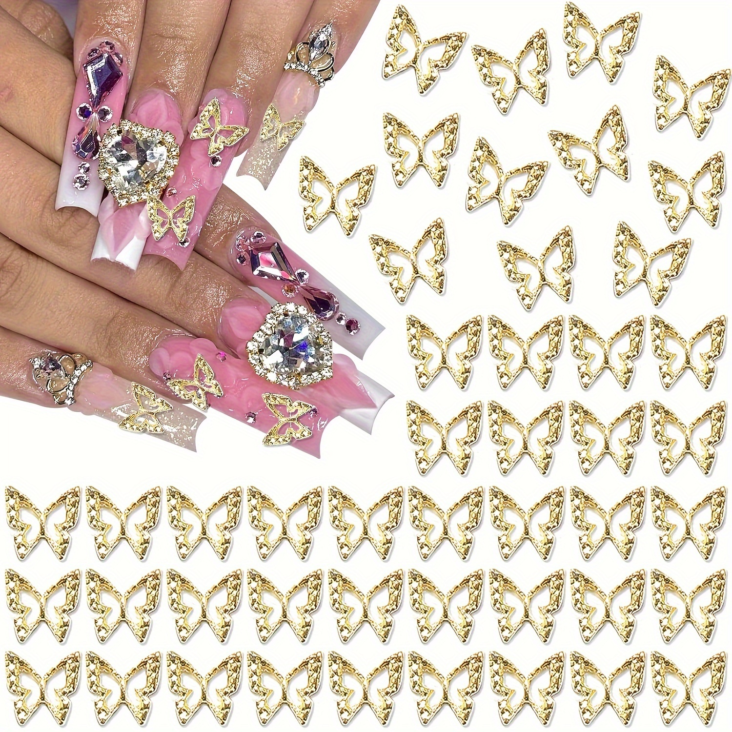 

100pcs Butterfly Nail Charms 3d Alloy Butterflies Nail Gems Gold Metal Butterfly Charms For Nails Shiny Nail Decoration For Women Manicure Art Accessories