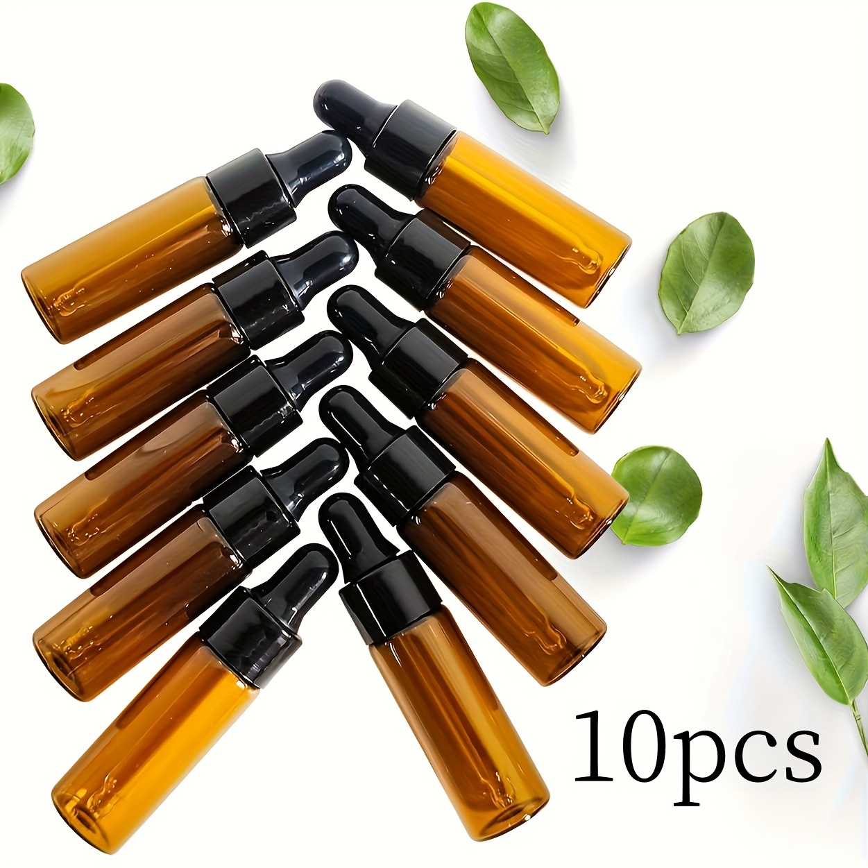 TEMU Yunkeyou 10pcs, 5ml/0.169oz Capacity Amber Glass Dropper Bottles, Reusable Glass Droppers That , Suitable For Packaging , Essential Oils, Etc.,