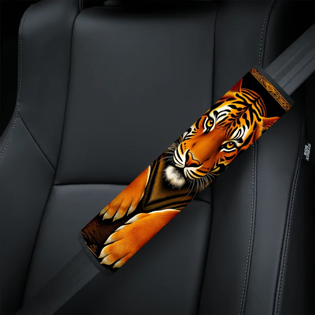TEMU 1pc Tiger Gazing Themed Car Seat Belt Protector, Suitable For All Car Models, Comfortable Driving Accessory, Multi-functional Shoulder Strap