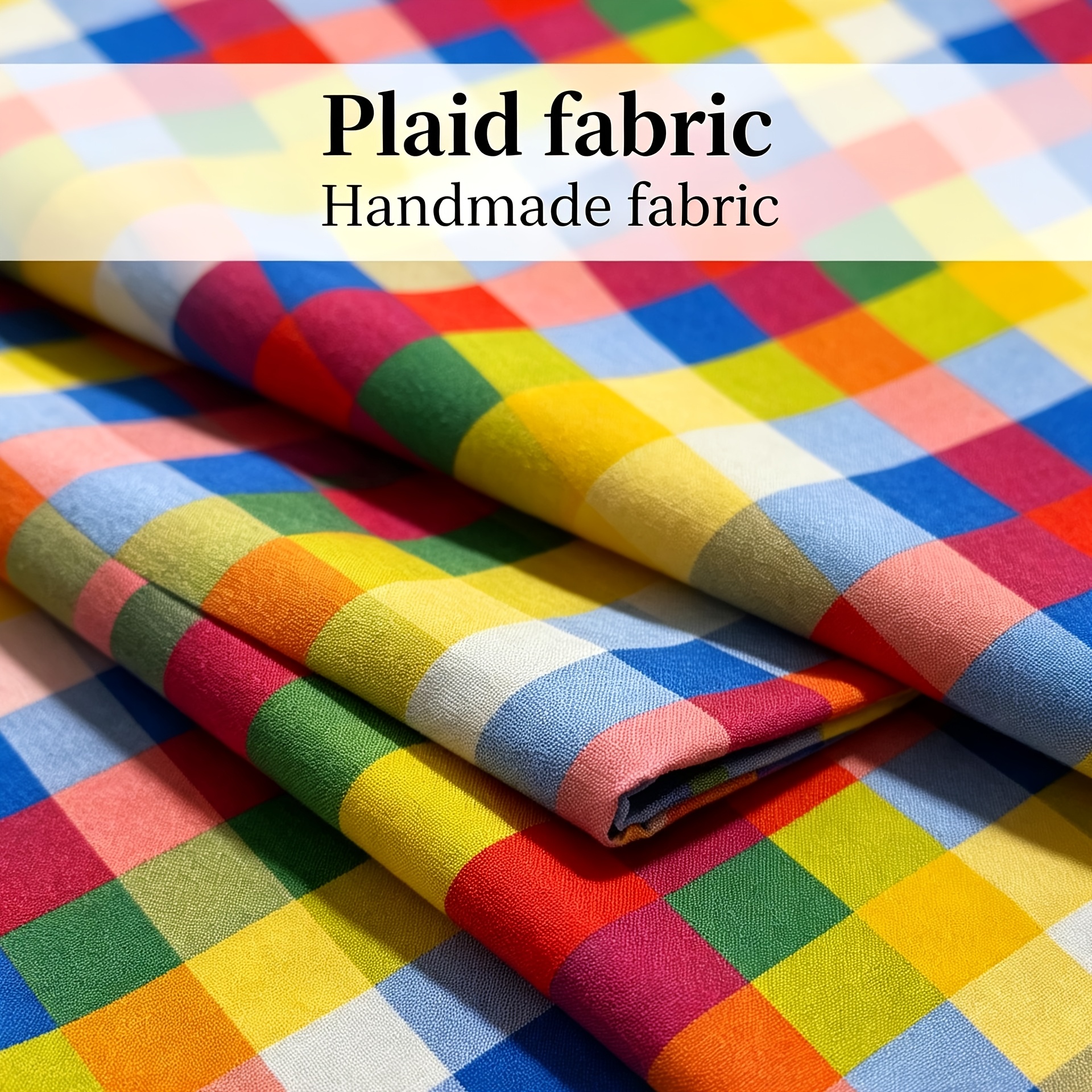 TEMU 1pc Style Themed Printed Fabric With Colorful Checkered Design. Rich , Of Small Squares Of Various Colors Such As Red, Green, Orange, Etc; By