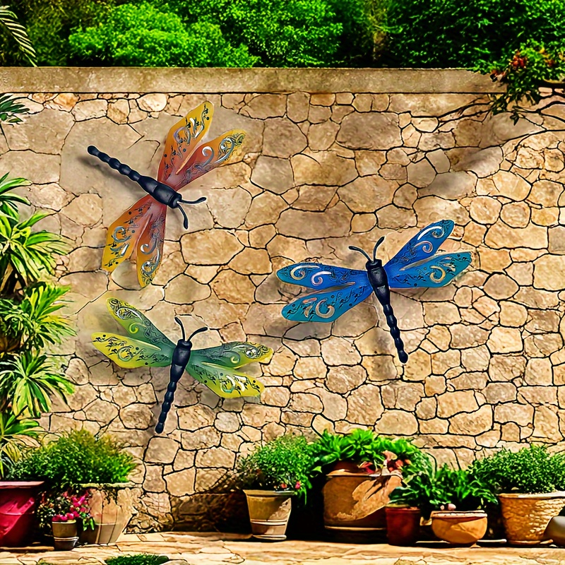 

3pcs Vibrant Metal Dragonfly Wall Art Set - Iron Decor For Home, Bedroom, Living Room & Outdoor