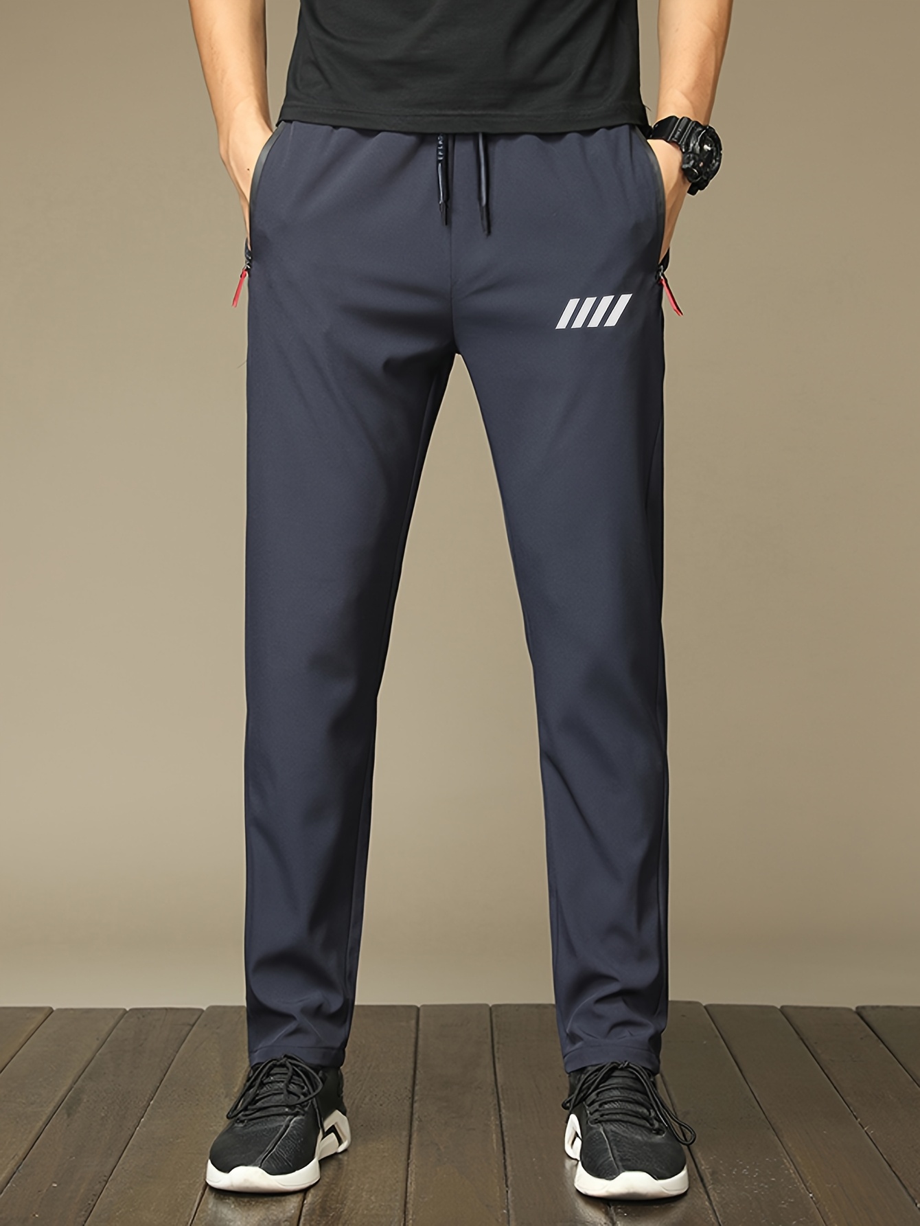mens solid color lightweight casual sports pants with zippered pockets versatile for leisure ideal gift for men 100 polyester suitable for holiday gifting