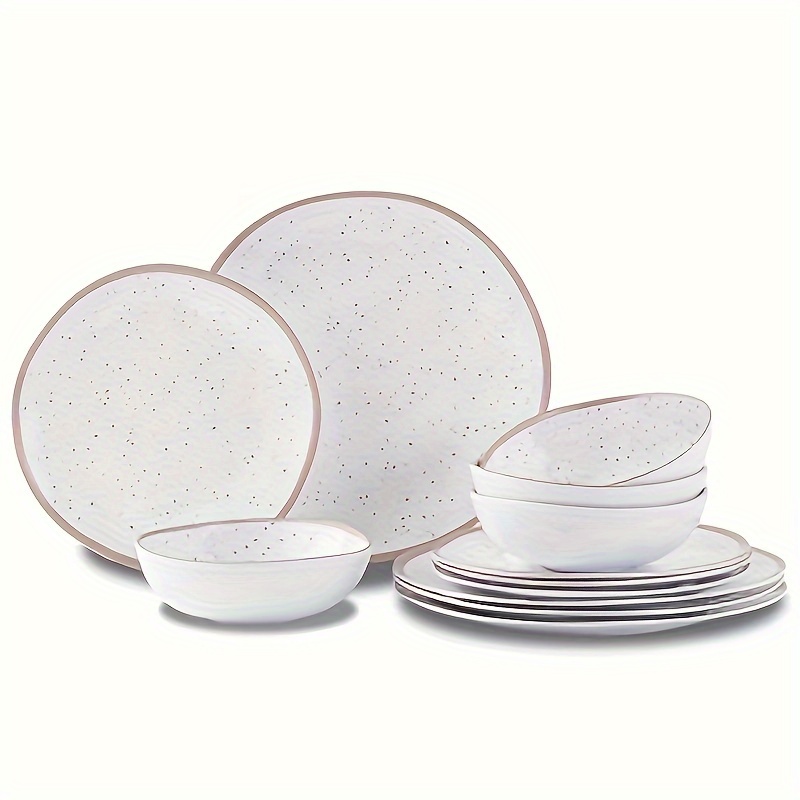 melamine plates bowls sets indoor outdoor white rose golden - Temu