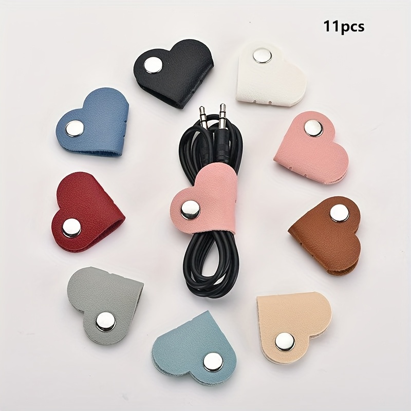 Image of 11pcs Heart-shaped Cable Manasynthetic Gemstoneent Bag For Portable Travel, Electronic Accessories Storage, Desktop Clutter Organization, And Home Office Dual Use