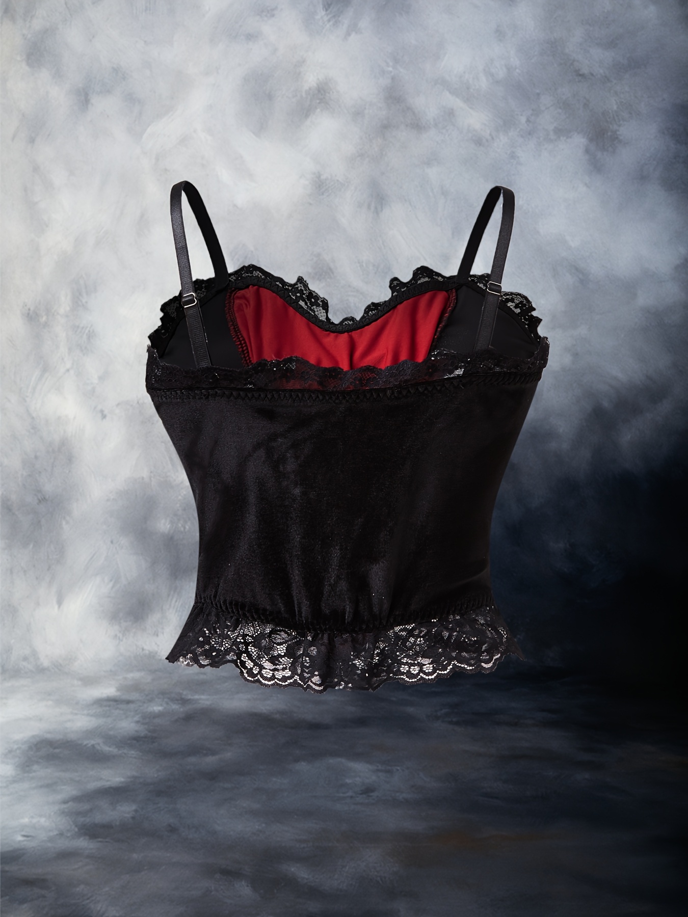 womens y2k gothic lace corset top black red contrast velvet Temu