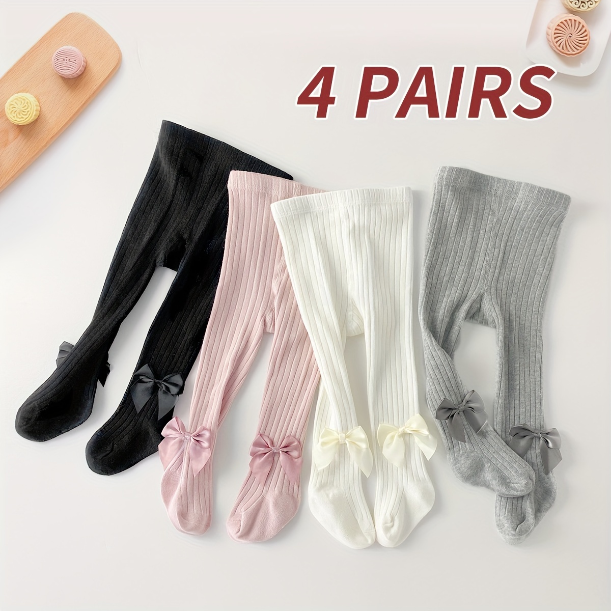 

4 Pairs Girls' Tights, Solid Color, Stretchy Knit, Polyester , Hand Wash Only, Toddler & Kids' Tights, Fashionable With Dress, Seasonal All-