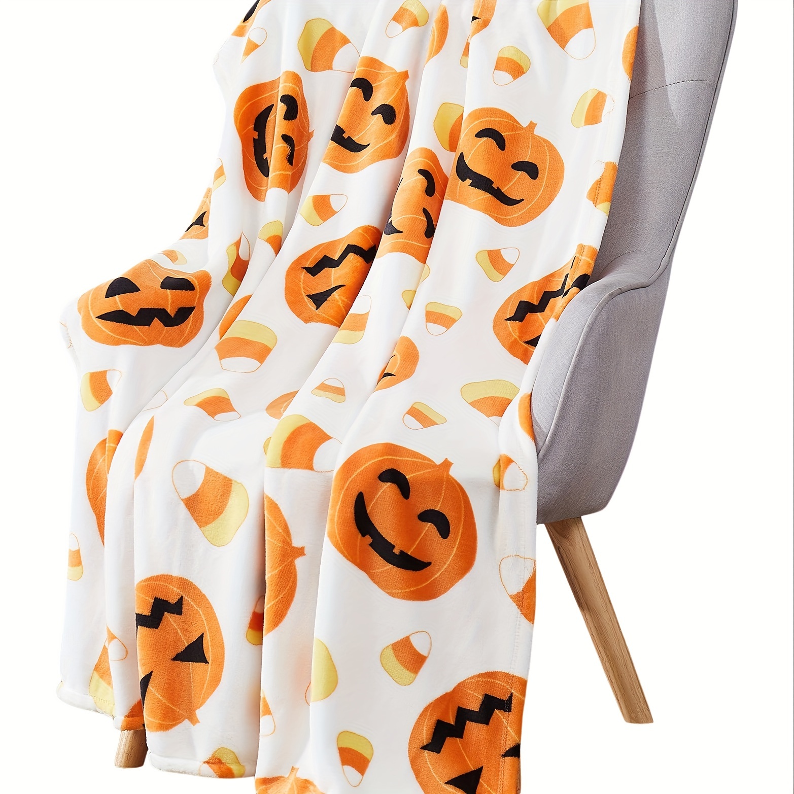 

Cozy Flannel Throw Blanket - Pumpkin & Jack-o'-lantern Design, Sofa, Bed, Or Armchair - , Machine Washable