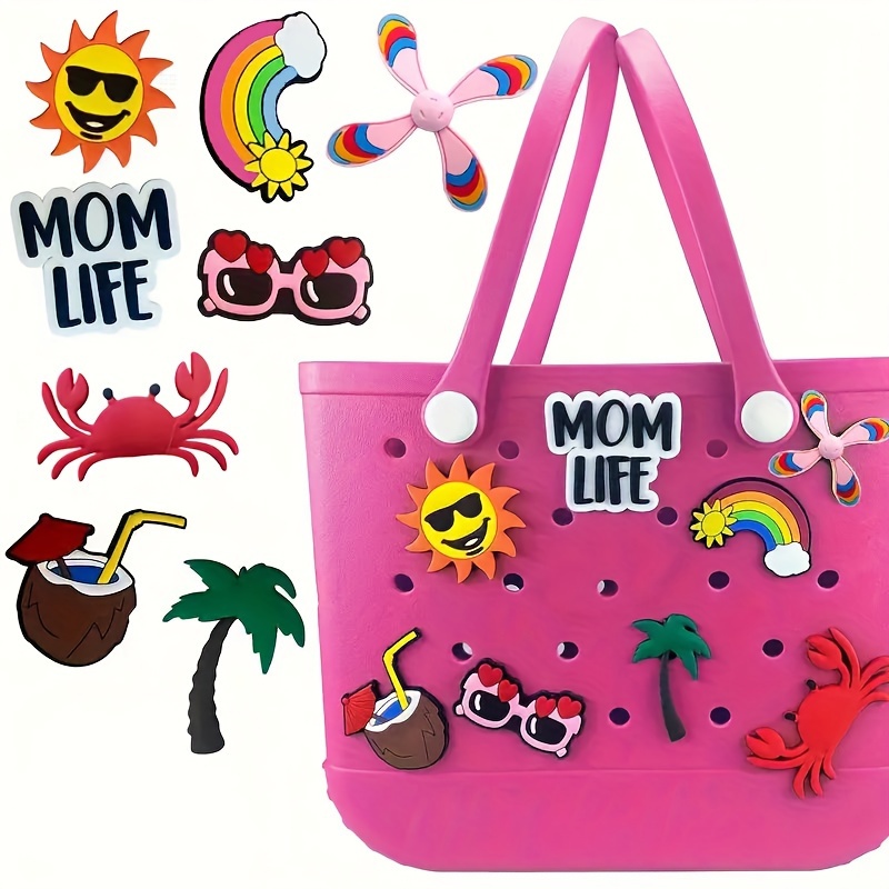 

8pcs/set Cartoon Charm Inserts Graphic Accessories For Beach Bag, Soft Pvc Rubber Accessories Compatible With Women Rubber Beach Bag Tote Handbag Decoration