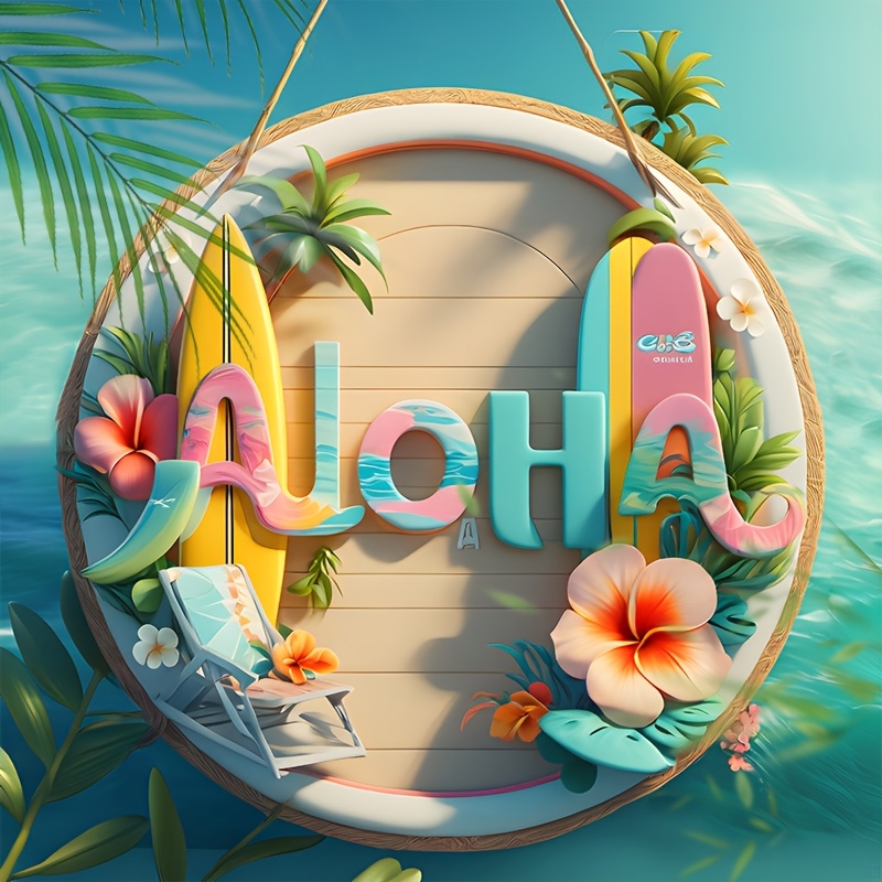 

1pc Vintage Hawaiian Seaside Scene Wooden Wall Art - Home & Door Decor, High-quality