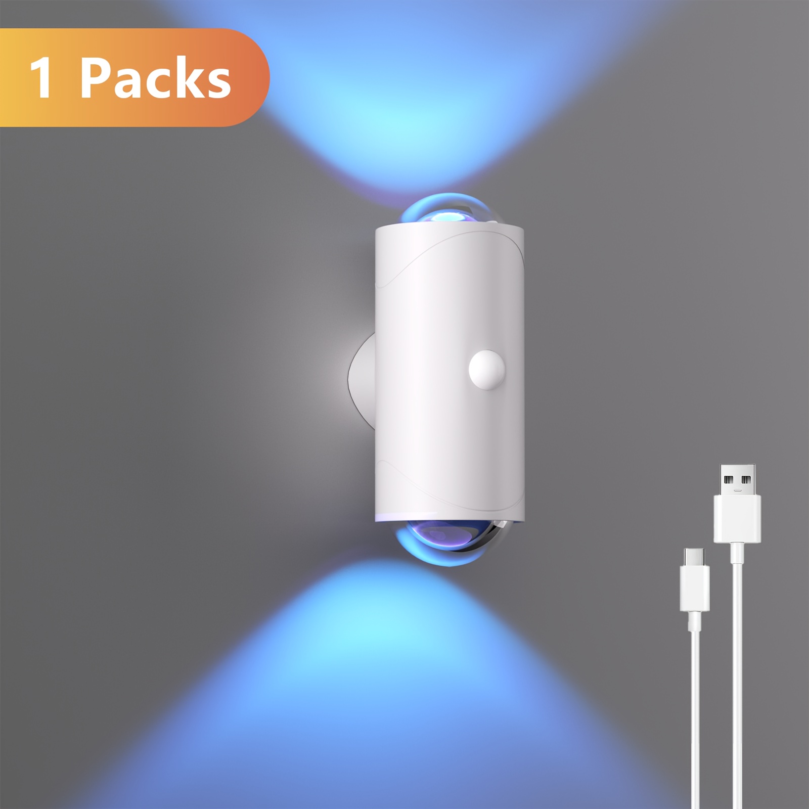 photo de l'article 8pcs/6pcs/4pcs/2pcs/  lumière murale led, 14 couleurs, rgb, double tête, applique murale avec détecteur de mouvement, lumière murale dimmable, lumière magnétique pour entrée, chevet, bureau, placard, lampe de chevet, design élégant, batterie 1500mah,  