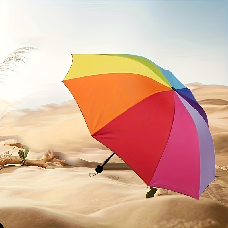 

1pc Creative Tri-fold Rainbow Umbrella, Portable Folding Umbrella