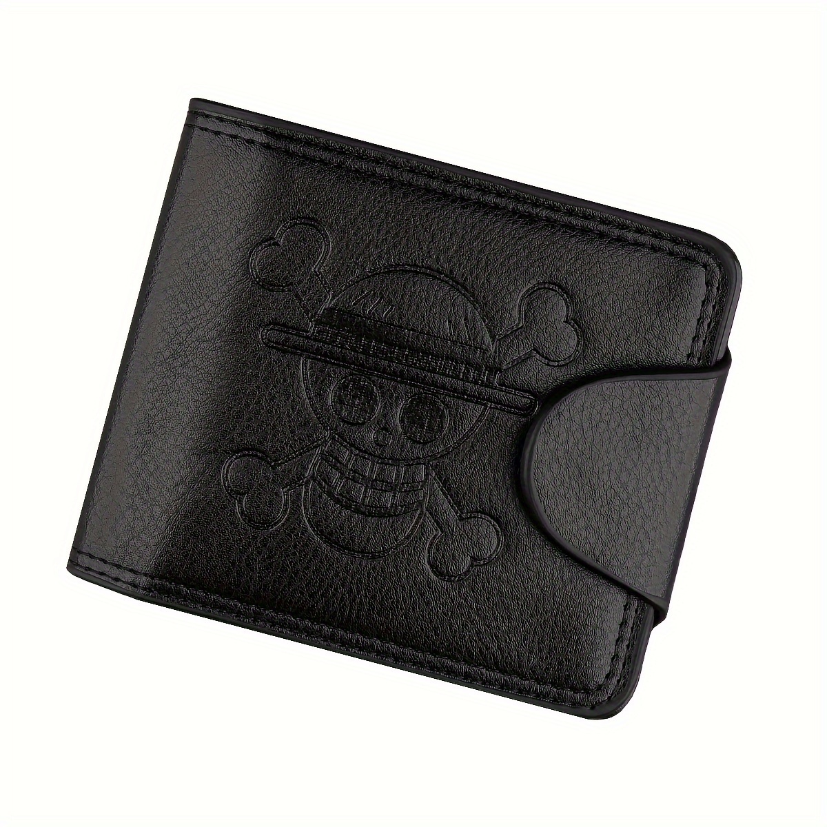 Monedero para Hombre con Calavera Espeluznante en Relieve - Tarjetero Casual de Cuero Sintético Negro con Cierre de Broche, Regalo Perfecto para Halloween