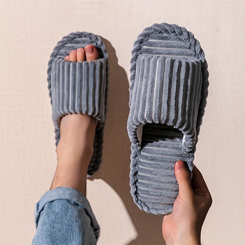 TEMU Corduroy Striped Slippers, Unisex Slipper, And Comfortable, Floor Slides For Home, Room, Bedroom, All , Casual , Eva , And Lining