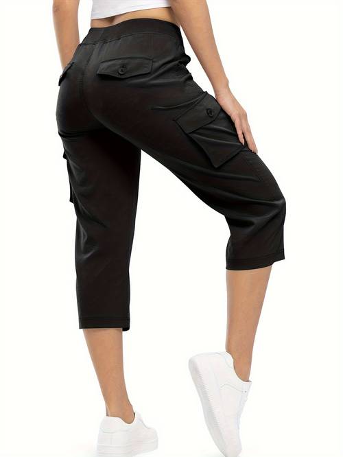 womens cargo capri pants multi pocket lightweight micro elastic hiking quick dry elastic waist summer fall outdoor travel casual loose shorts casual trousers