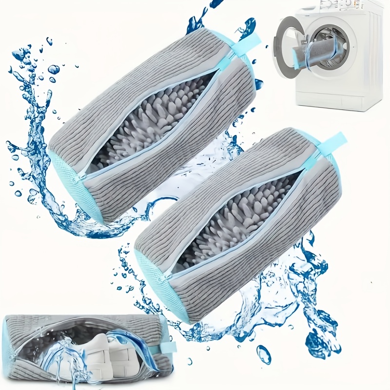 TEMU 2pcs 360° Machine Washable Shoe Laundry Bags With Anti-drop Zipper - Self-cleaning Design For Sneakers And Canvas Shoes, Prevents Tangling And