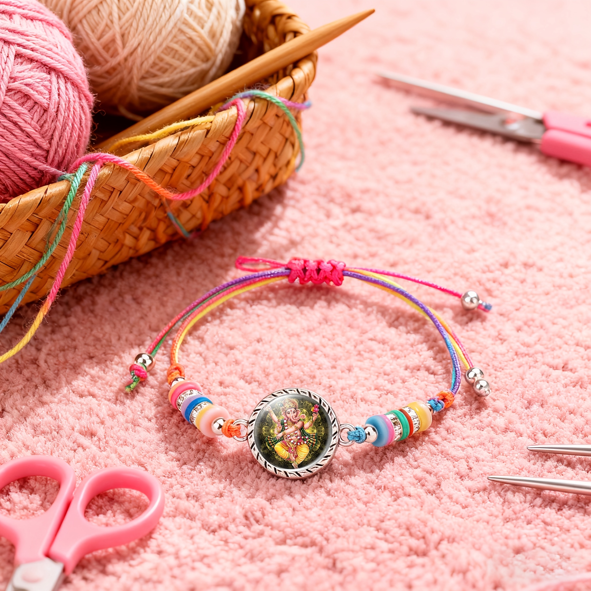 Multicolor Ganesh Ganesha Bead Bracelet, Adjustable Gift