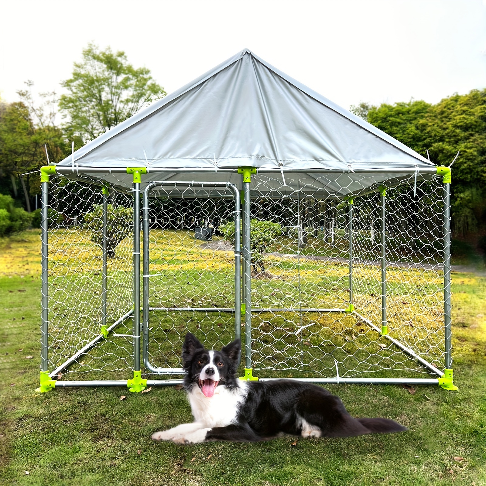 

Outdoor Dog Kennel Heavy Duty Dog Run, Anti-rust Dog Cage With Waterproof Uv-resistant Cover And Updated Secure Lock (7.5'x7.5'x6.1')