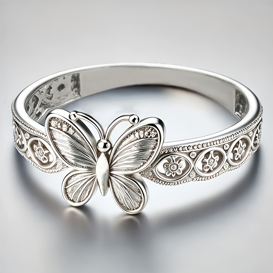 TEMU Anillos exquisitos de con circonita sintética, anillos vintage de flor calada para mujer, para uso diario, , vacaciones, joyería, accesorios