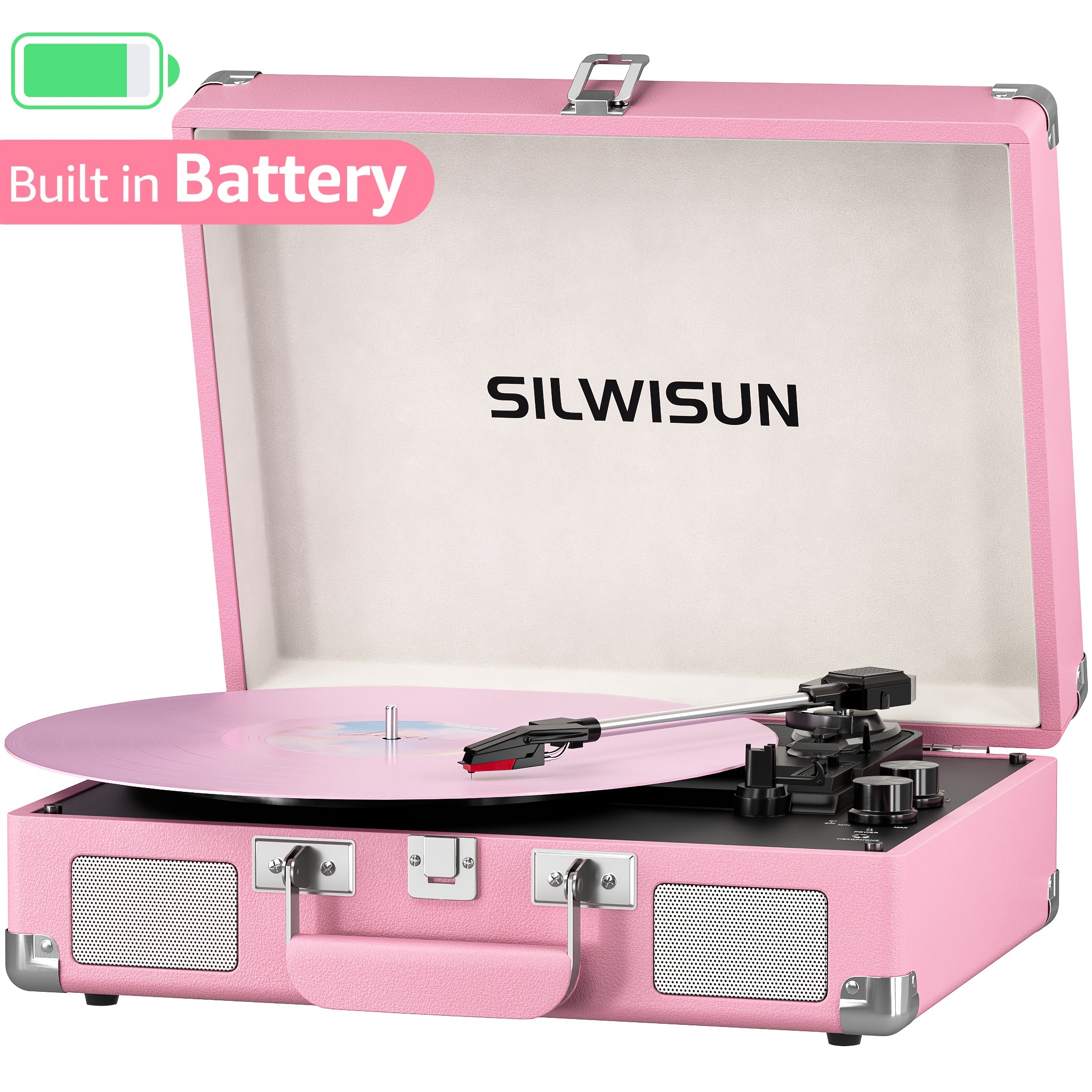 

Vinyl Record Player Built In Battery Turntable With Wireless, Portable Suitcase.built In Speakers, 3.5mm Headphone Jack Aux In/rca Out For Home Decoration Gift