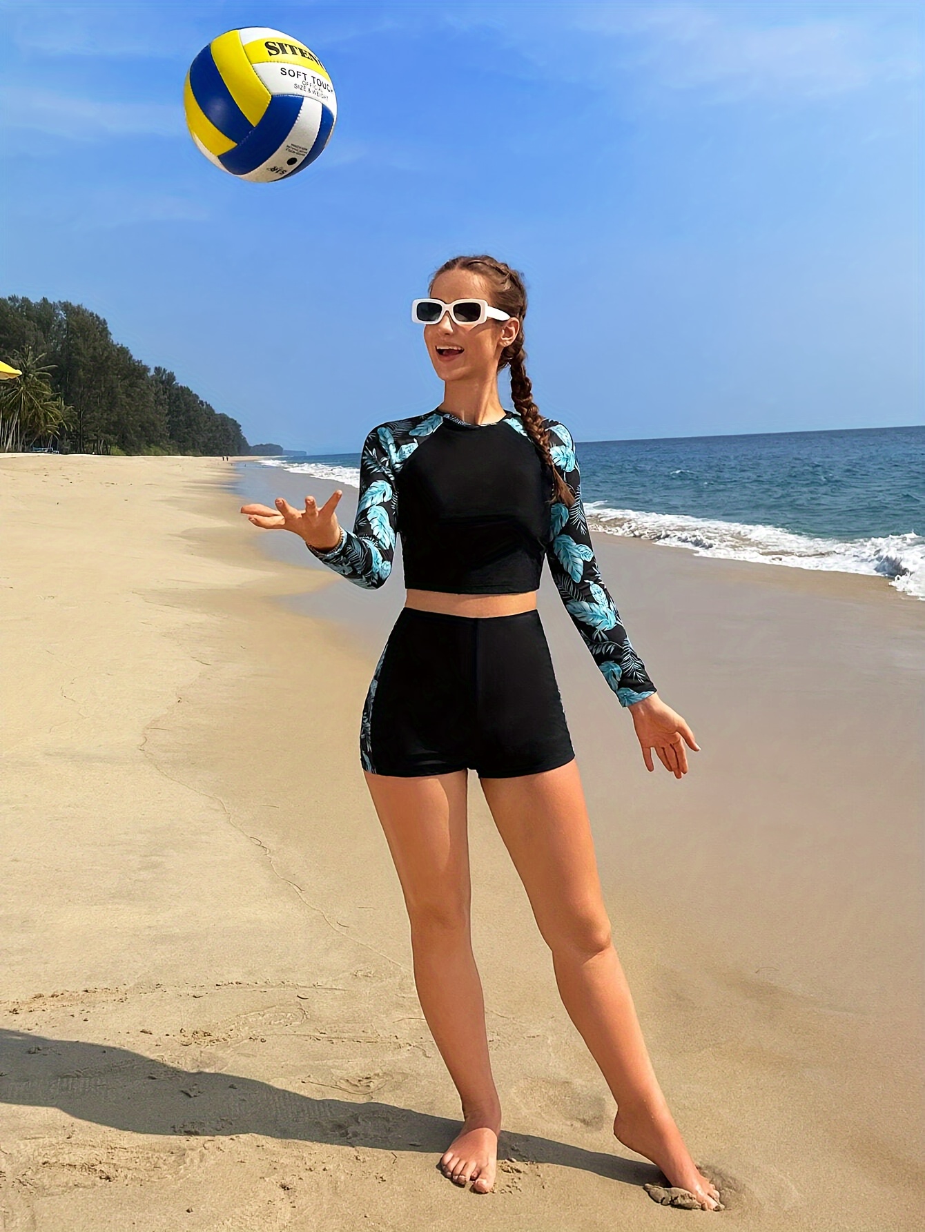 womens full coverage swimsuit tropical leaf Temu United Arab