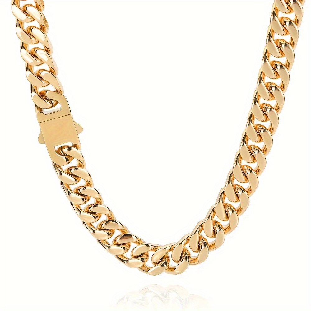 TEMU 14mm Thick Golden Cuban Chain Necklace Bracelet Chunky Miami Hip Hop Neck Chains For Men Boys