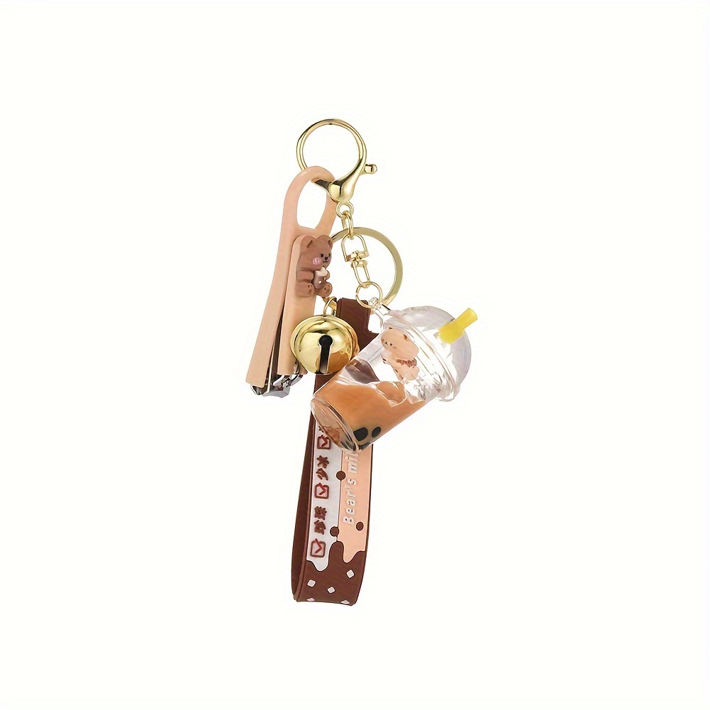 

Acrylic Into Oil Floating Pearl Milk Tea Bear Keychain Cartoon Creative With Lid Milk Tea Cup Keychain Cute Floating Bear Key Ring Couple Keychain Suitable For Keys To Prevent Loss