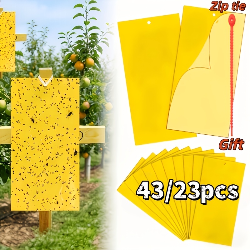 43/23 db (tartalmaz ragadós csapda lapokat + rögzítő zsinórokat + véletlenszerű színű rögzítő szíjakat) sárga rovarfogó papírlapok | minden oldalas légycsapda,   cm, alkalmas kártevőirtásra farmokon, kertekben, zöldséges földeken, gyümölcsösökben és udvarokon, valamint beltéri és kültéri