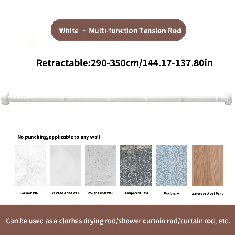 TEMU Tringle à rideaux à tension réglable pour , tringle télescopique perçage, convient aux de bain, aux , aux fenêtres et aux portes - et support
