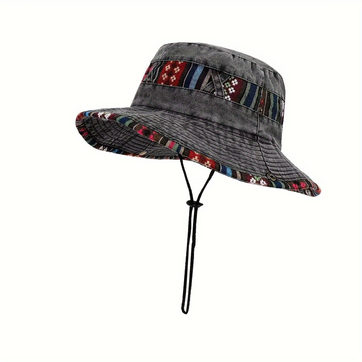 

Men's Outdoor Sun Hat With Drawstring, Polyester 100% Woven Sporty Style Bucket Hat For Camping, Fishing, Sun Protection