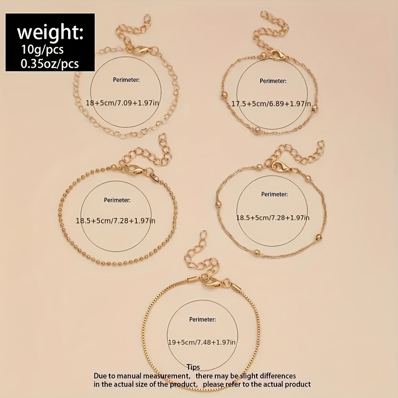 Set Of 5 Delicate Chain Bracelets Jewelry
