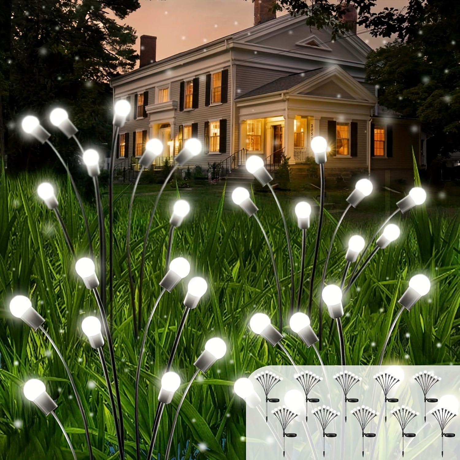 

10pack 80led - Solar Lights Outdoor, Solar Firefly Lights, Solar Swaying Light, By Wind, Solar Fairy Lights For Garden Pathway Decoration (cool White)