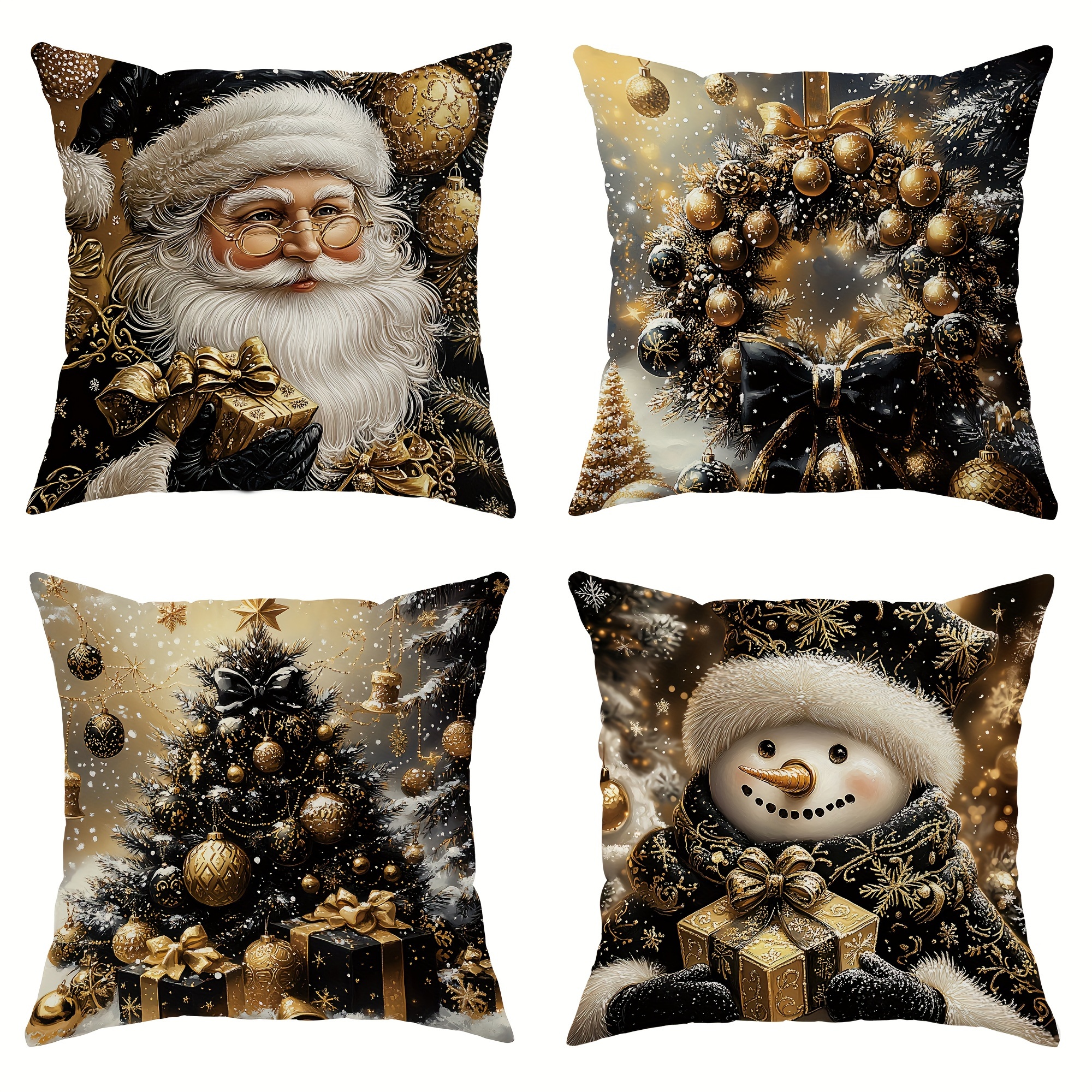 

4pcs Set Christmas Velvet Throw Pillow Covers - Santa, Snowman & Designs | Soft, Cozy & Luxurious | 18x18 Inches | Living Room & Bedroom Decor | Machine Washable