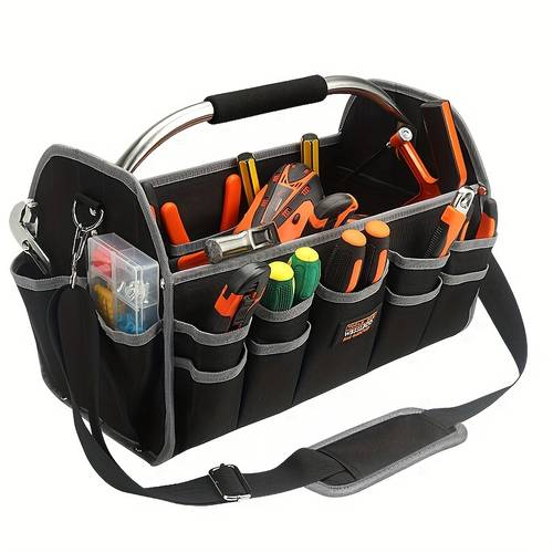 eine robuste werkzeugtasche für elektriker, offene oberseite, weichseitig, 16 zoll faltbarer aufbewahrungswerkzeug-organizer