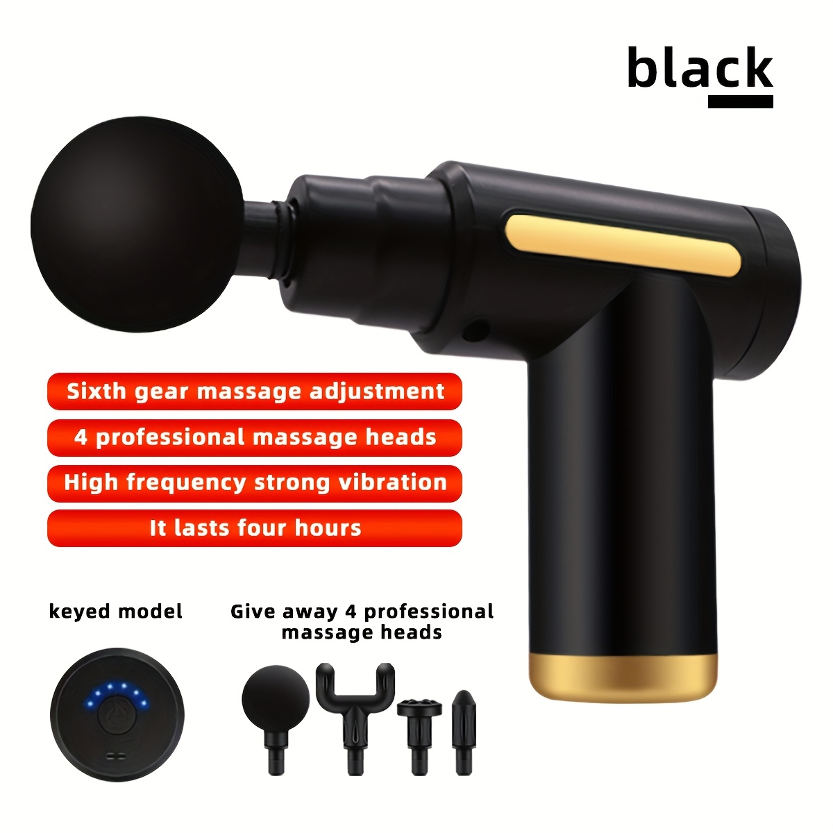 TEMU Ultra-long , 4 Kinds Of Massage Heads Replaced With Massage Guns Mini Convenient Type-c Electric Massager, Six-speed Adjustable Mute Fascia Gun,