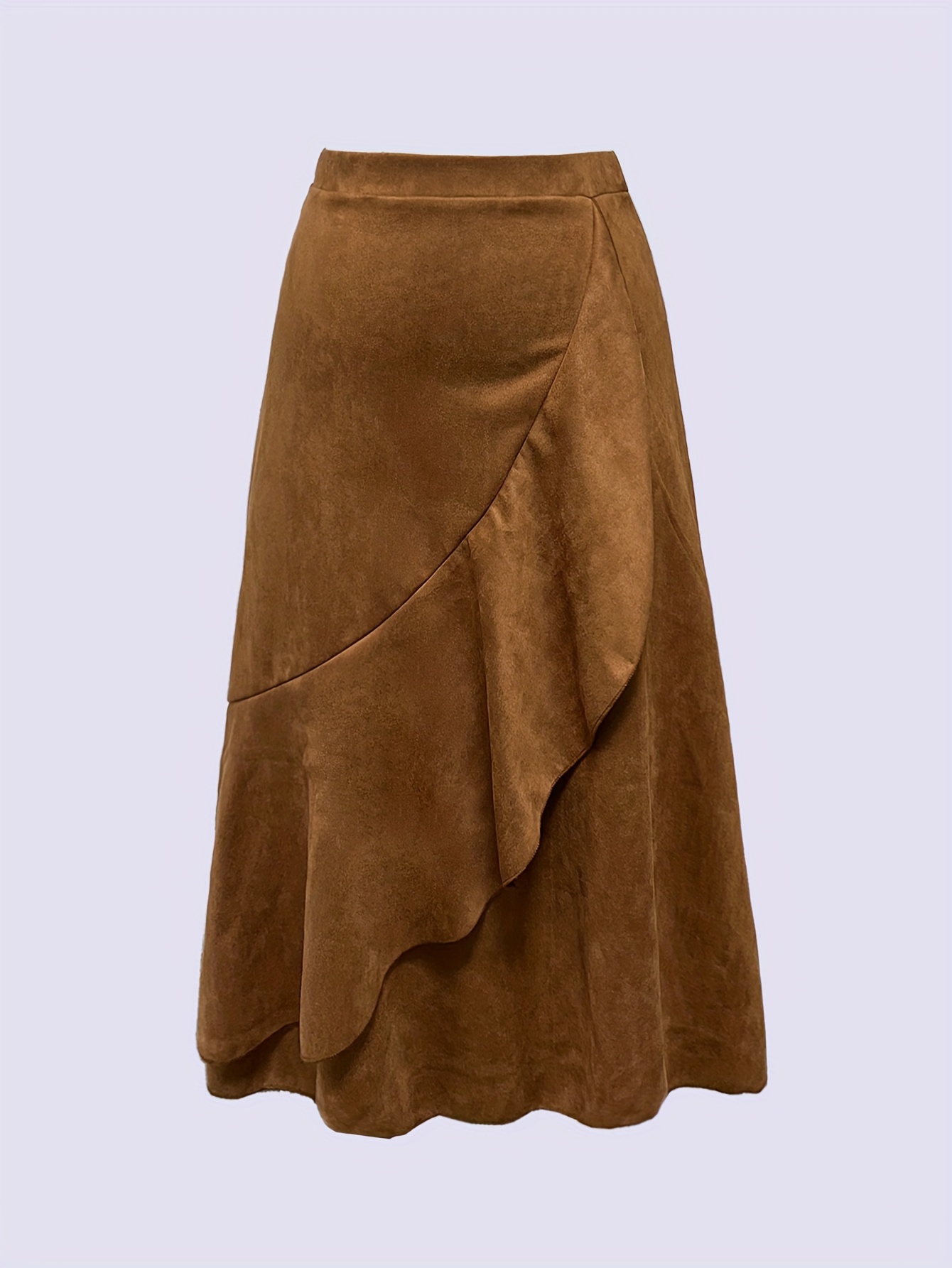 Plus Size Solid Corduroy Layered Skirt Casual A Ruffle Temu United Kingdom