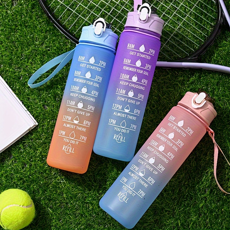 

800ml Gradient Sports Water Bottle With Time Marker, Straw & Carry Strap, Bpa & Pvc Free Polycarbonate, Hand Wash Only, Round Climbing Water For Hydration, Christmas Gift Idea