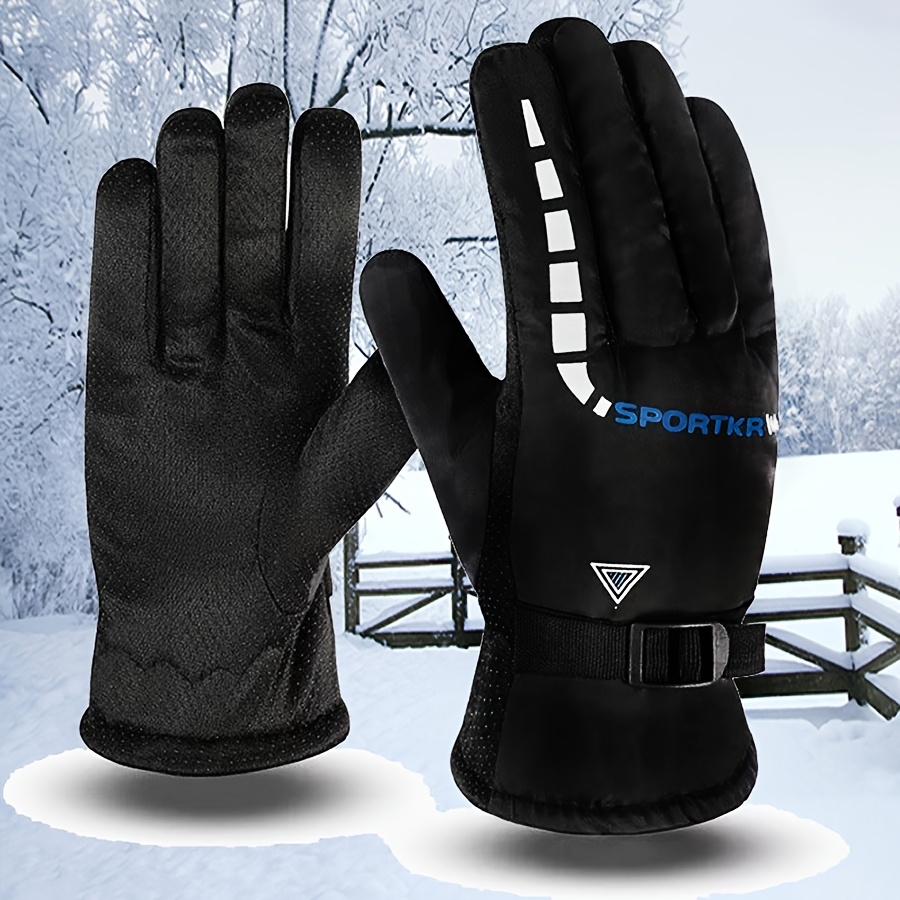 TEMU 1 Pair Of Men's Winter Gloves, Ski Gloves, Motorcycle Gloves, Electric Scooter Gloves, Lined, Thickened, Warm, Geometric Pattern, Pu Coating,