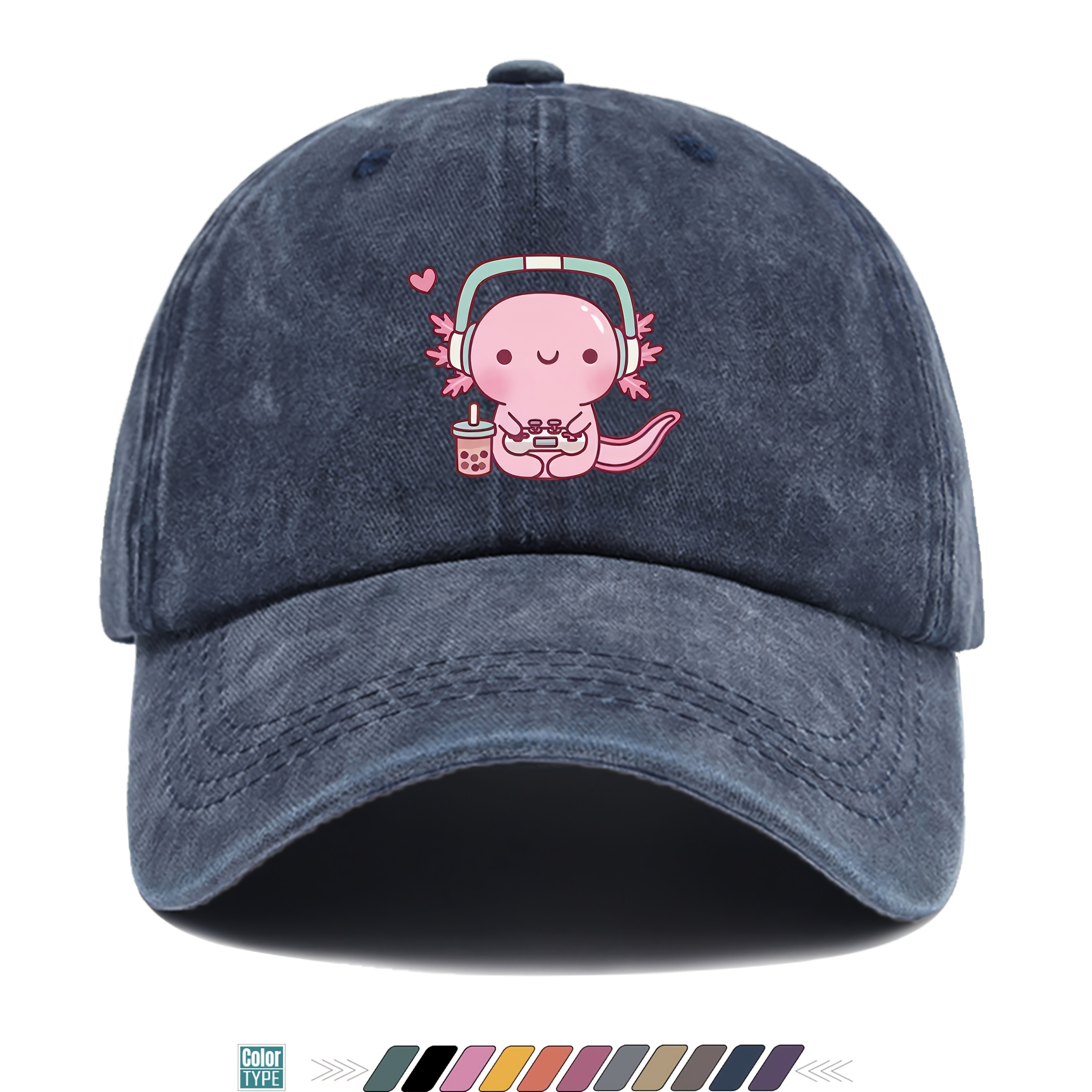 TEMU Cute Cartoon Salamander Print Baseball , Breathable And Adjustable Duck Tongue Hat, Suitable For , Multi-functional Outdoor Hat, Trucker Dad Hat
