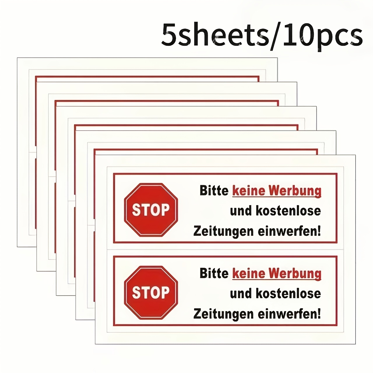 Image of 10 German Pvc Vinyl Stickers, "stop" No Free Newspaper Delivery, Anti-advertising Mailbox Labels, Office Supplies, Adhesive Markers For Daily Use