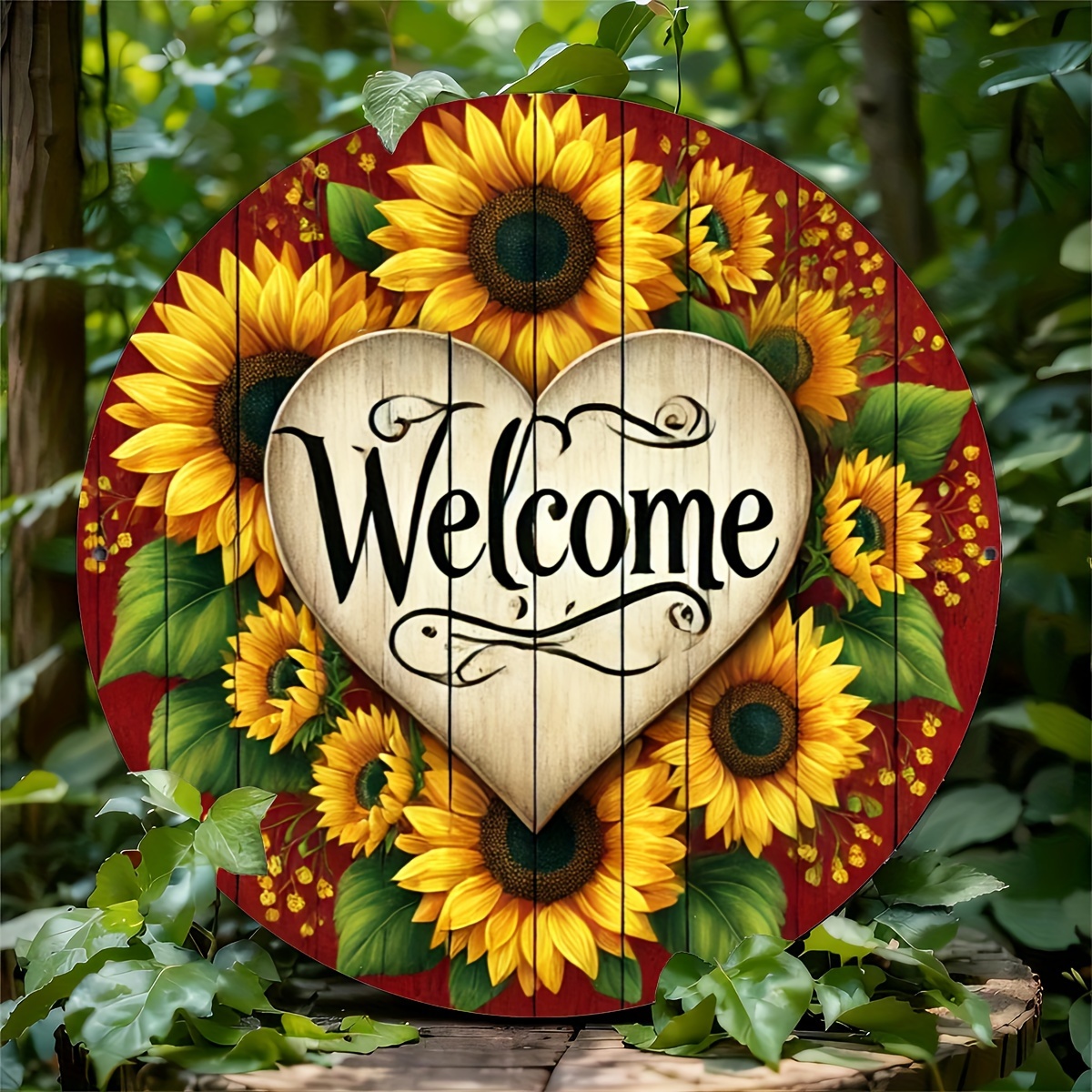 

Aluminum Welcome Sign With Sunflower Wreath Design - 1 Piece, Vintage Style Round Metal Wall Art For Home, Cafe, Bar, Restaurant Decor, Retro Garage Hanging Plaque, 8 X 8 Inch