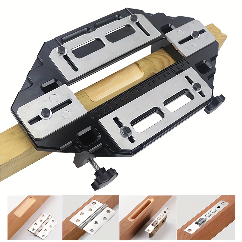 

1pc Door Hinge Jig, Woodworking Hole Opener Slotting Locator Aluminum Alloy Door Hinge Installation Kit For Door Lock Installation