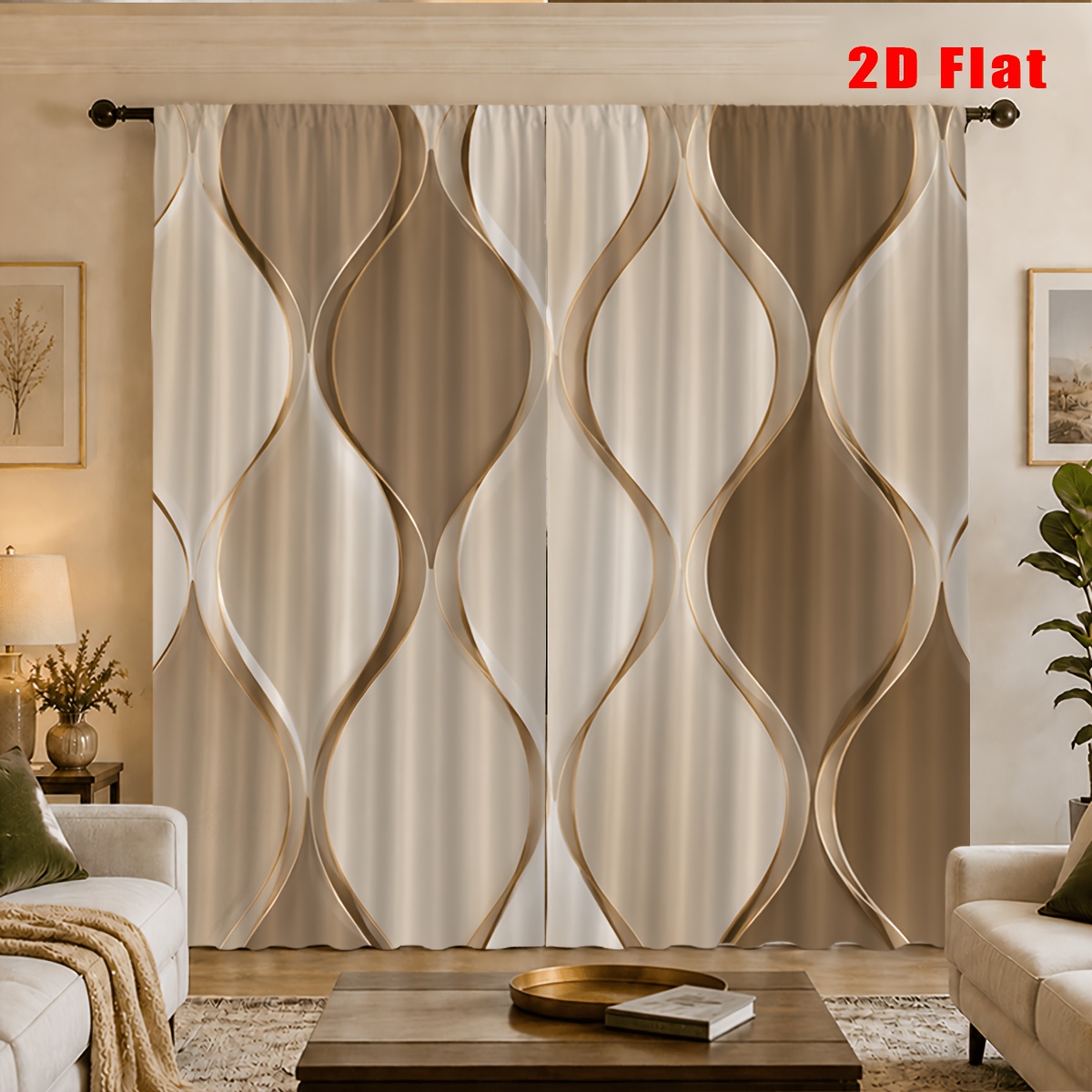 TEMU Plat 2D, 2pcs Rideaux Isothermes -Soleil, Rideaux en Tissu Doux et Respirant aux Élégants, Faciles à Accrocher et à Transporter, pour une