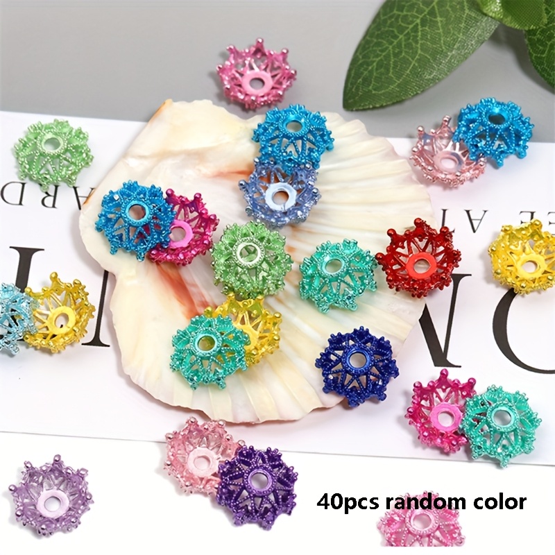TEMU 40pcs Random Color 6x13mm Colorful Heavy Handcrafted 3d Alloy Hollowed-out Flower Spacer Beads, Beaded Pen, Mobile Phone Chain Additions Spacer