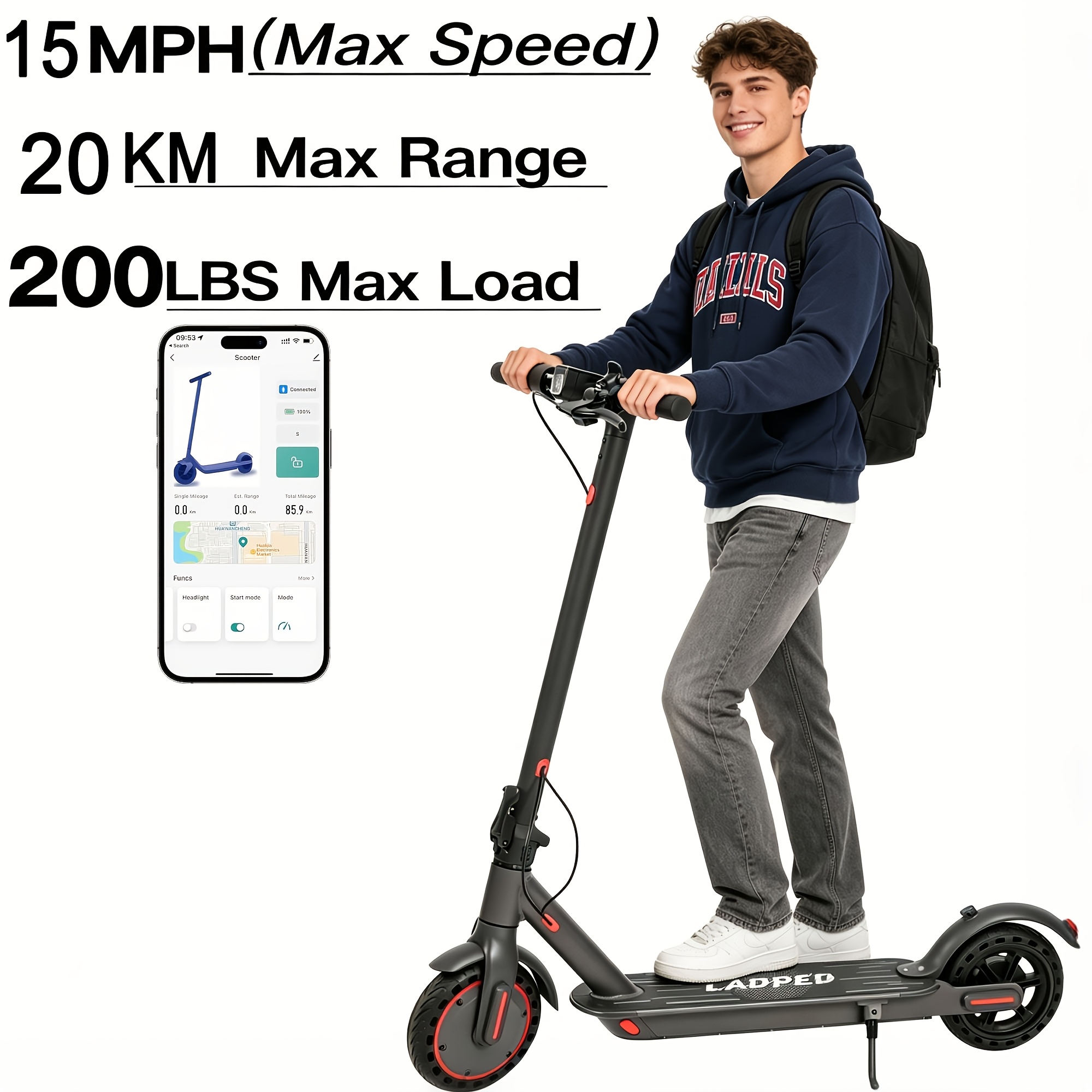 TEMU Adult Commuter Electric Scooter, 450w Motor, Long Range, 8.5" Anti-slip Solid Tires, Smart & Lcd Display, Adjustable 3 , Dual Safe Brakes,