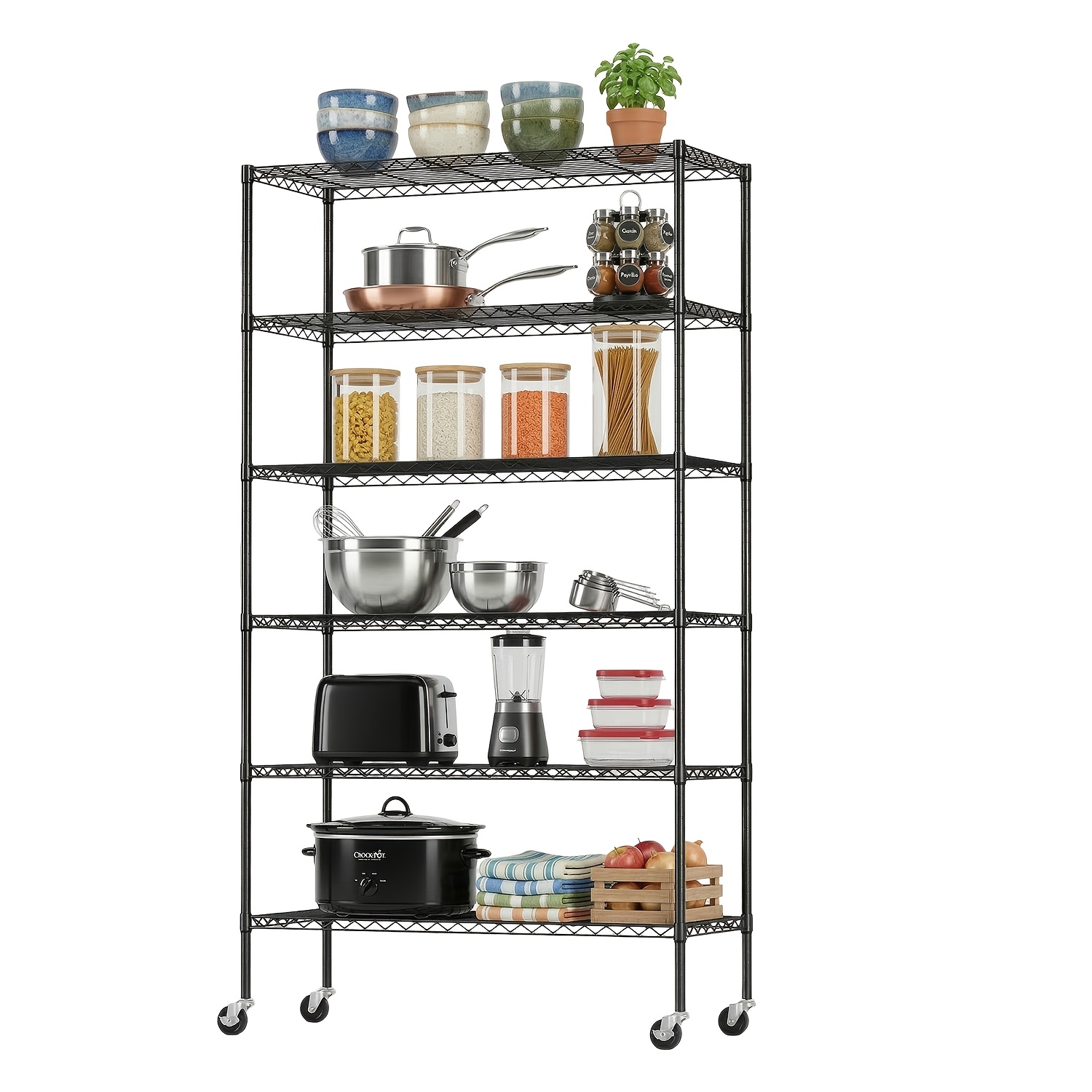 TEMU Étagère métallique à câbles 6 niveaux, support de rangement 45.1" L x 18" P x 81.7" H, capacité de 2100 lb, niveau réglable, support robuste en